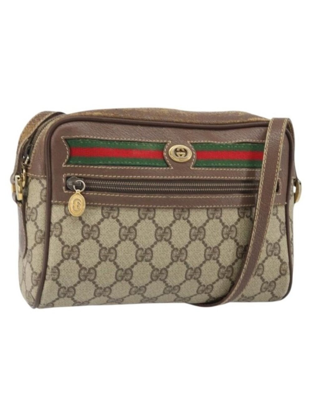 Authentic GUCCI GG Supreme Web Sherry Line Bag PVC Beige Gold 001 44 6655